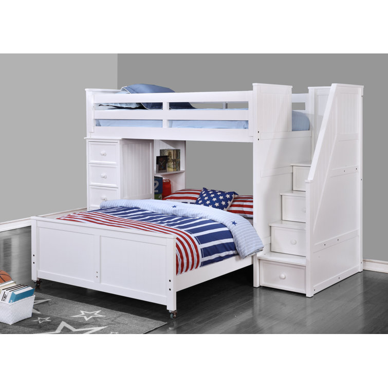 Harriet Bee Twin Over Full 9 Drawer LShaped Bunk Beds with Bookcase by