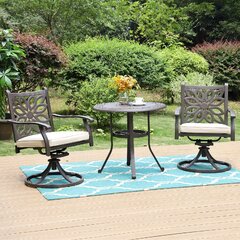 PHI VILLA Patio Furniture Set 3 Pieces Patio Swivel Chair x 2 with Patio Side Umbrella Square Table x 1 for Outdoor Garden Yard 