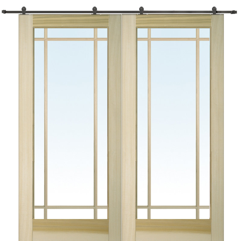 Verona Home Design 9-Lite Double Glass Barn Door with Installation Hardware Kit | Wayfair