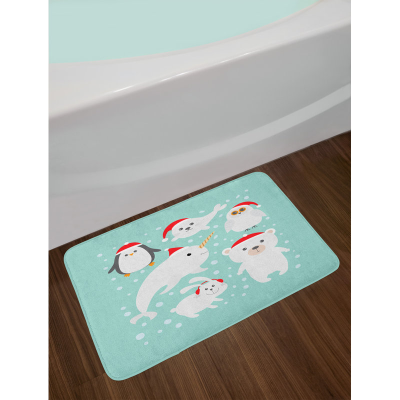 East Urban Home Ambesonne Narwhal Bath Mat By Poles Of The Earth Ambesonne Narwhal Bath Mat By Poles Of The Earth Fauna Sketch With Abstract Snow Patterned