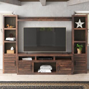 Shelves For TV's Up to 75" in Hickory Entertainment Center TV Stand w/ Drawers 