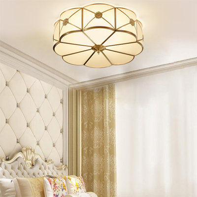 3-Light Modern Creative Flower Shape Glass Brass Flush Mount Light