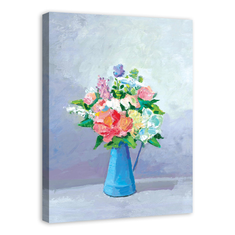 Pitcher Of Soft Spring Flowers Acrylic Painting Print On Canvas