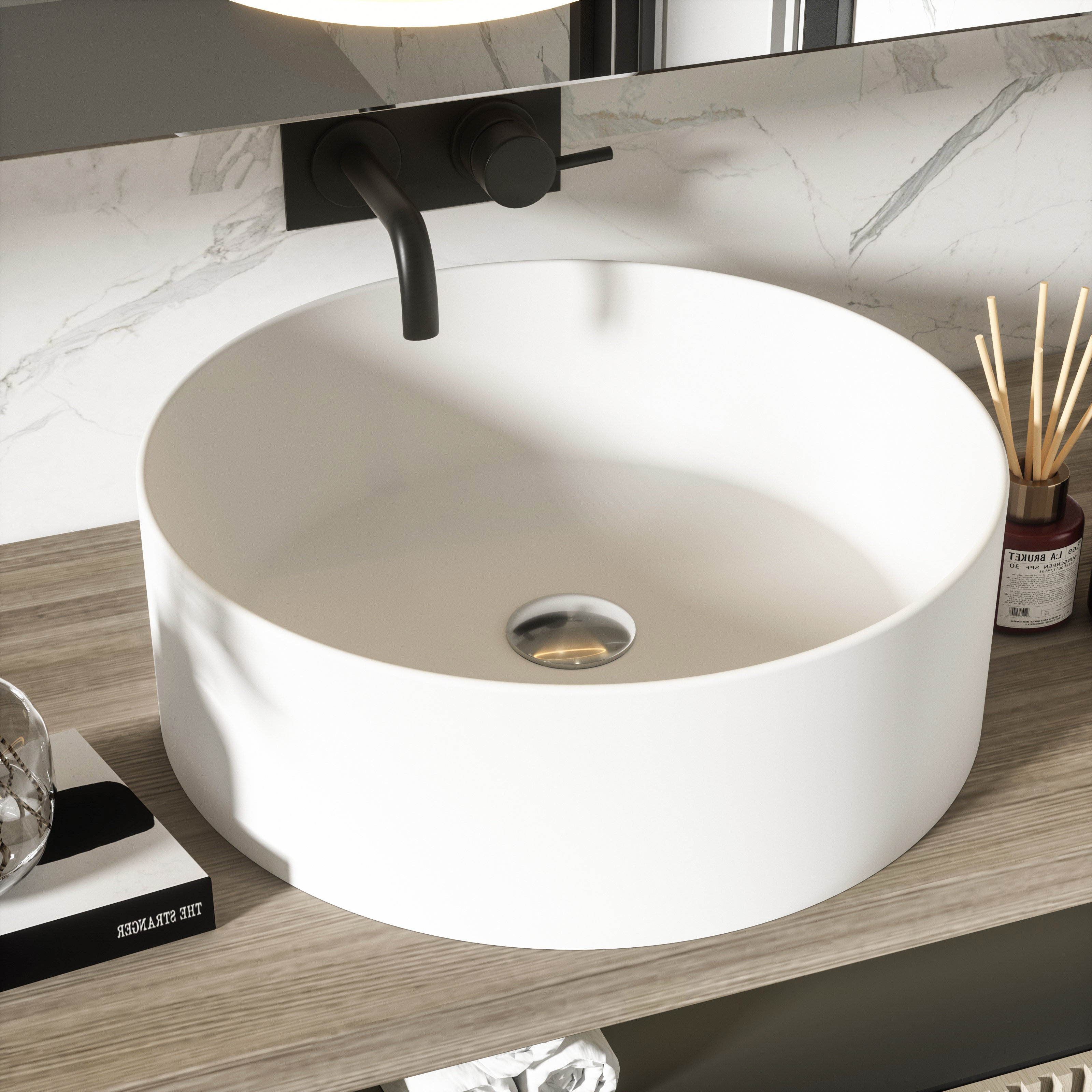 Pensen 18" Large Round Matte White Bathroom Vessel Sink Modern Bowl