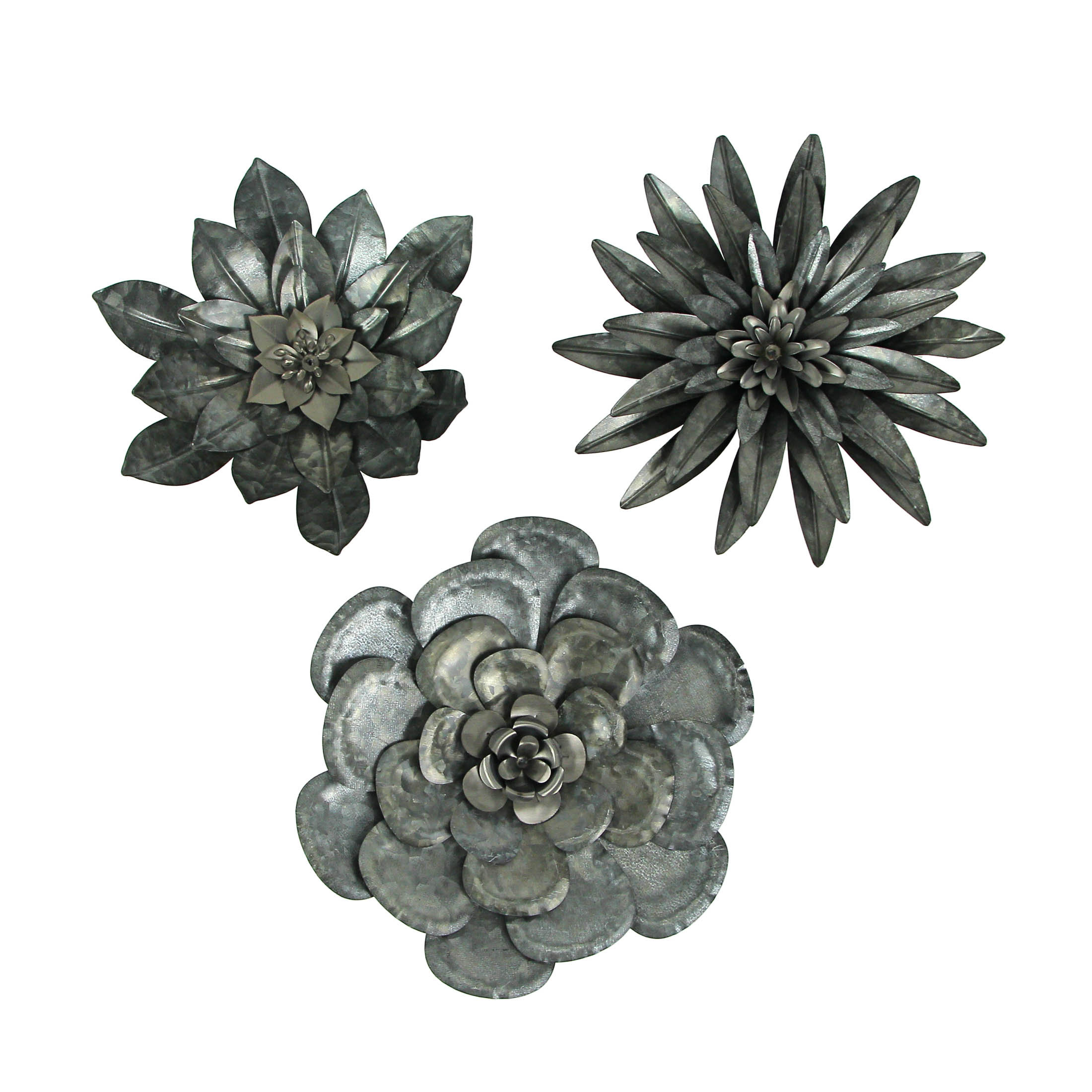 Dakota Fields 3 Piece Galvanized Metal Flower Wall Décor Set Wayfair
