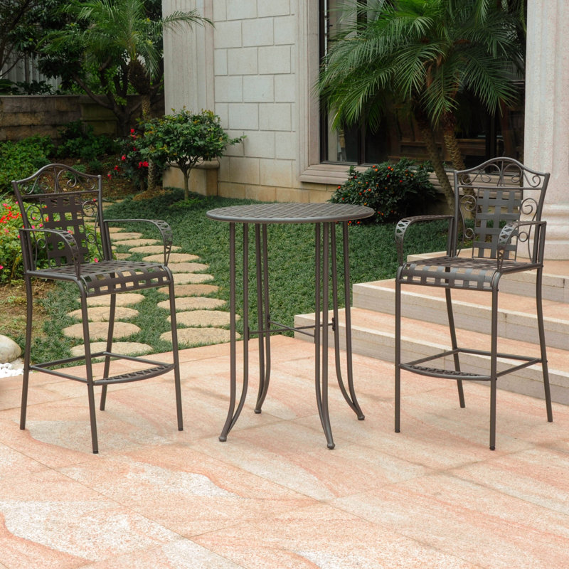 Three Posts Snowberry 3 Piece Wrought Iron Bar Height Bistro Patio Snowberry 3 Piece Wrought Iron Bar Height Bistro Patio Set