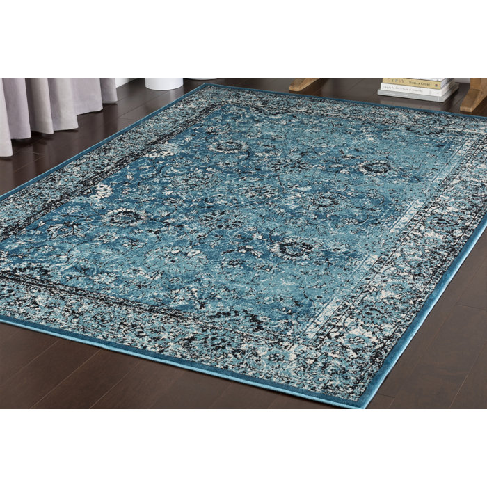 Ana Distressed Aqua Sky Blue Area Rug