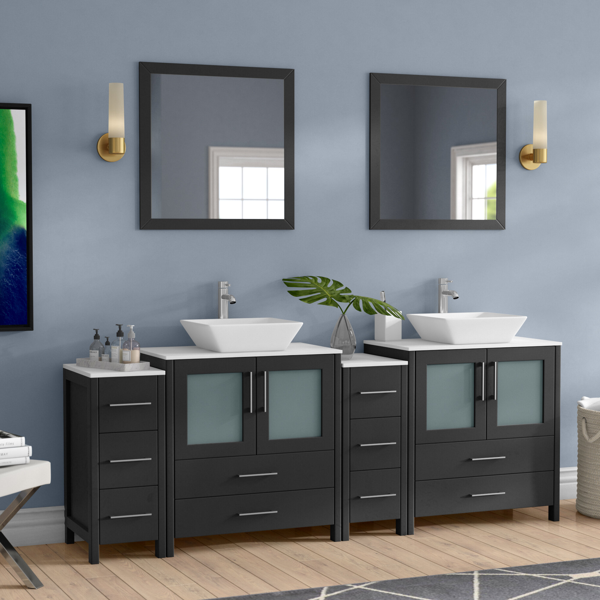 Wade Logan Karson Modern 84 Double Bathroom Vanity Set With Mirror Reviews Wayfair