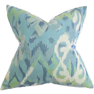The Pillow Collection Farrar Ikat Blue Down Filled Throw Pillow