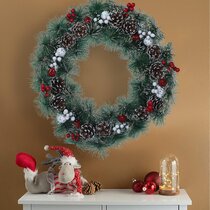 Bells Red Berries Flower Gifts for Christmas Party Decor Garland with Bowknot Deer Front Door Window Wreat MTSCE 5-12 Inch Pine Artificial Christmas Wreath 