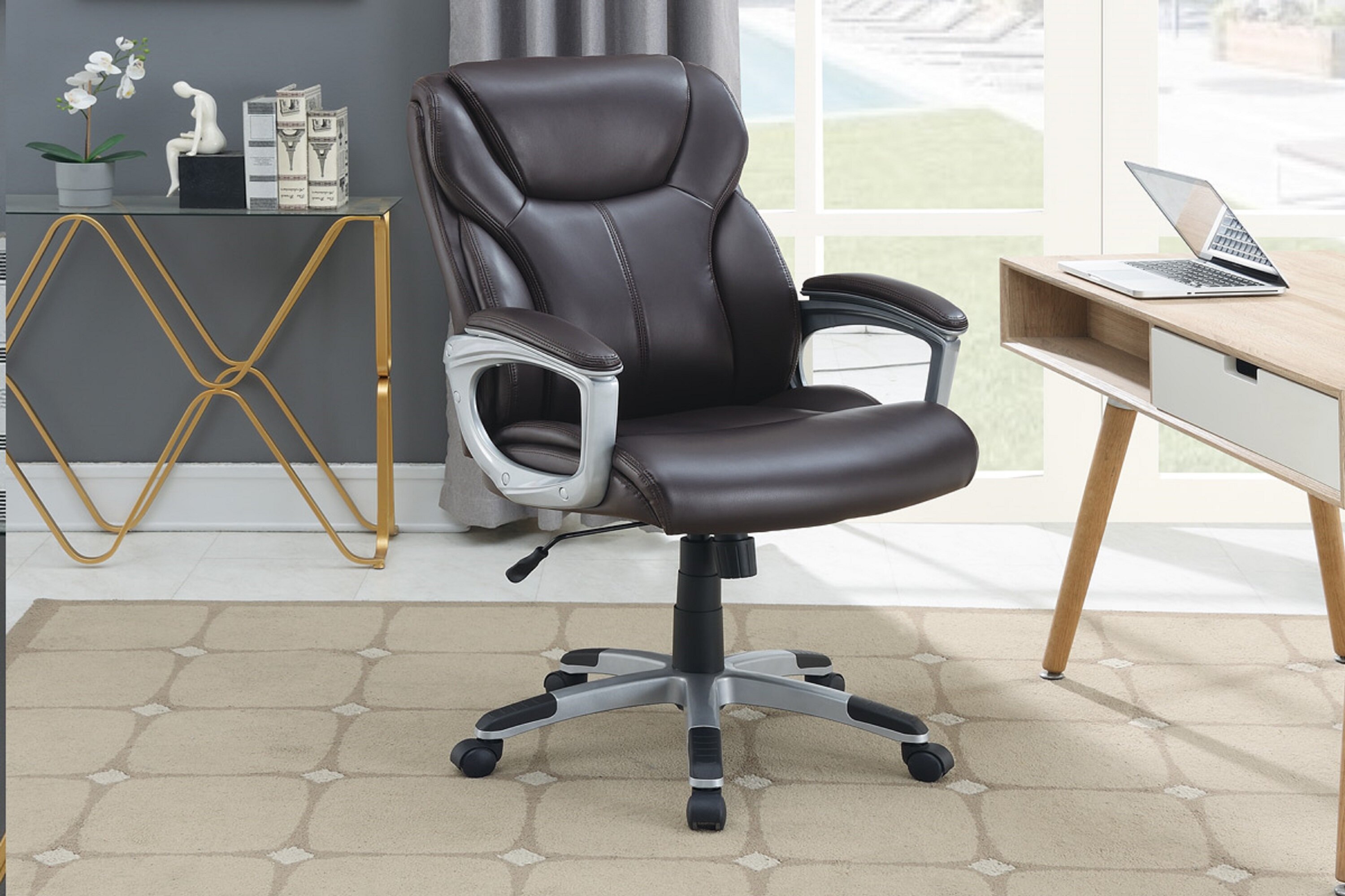 Details about   Erogonomic Black Executive Lumbar Stitched Leather Swivel Tilting Office Chair 