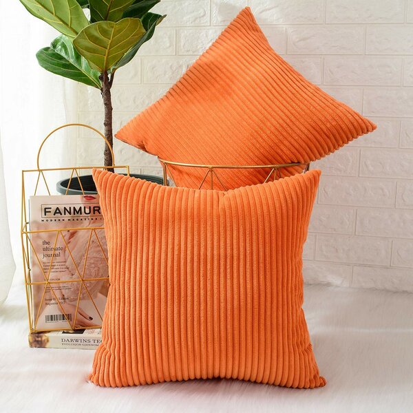 Orange Oblong Rectangular Cushion Cover Button & Loop 12 x 22" Oblong Pillow