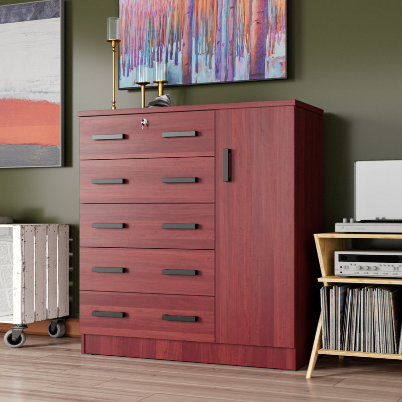 Odesser 56" Tall Dresser, Wardrobe Combo Color: Mahogany