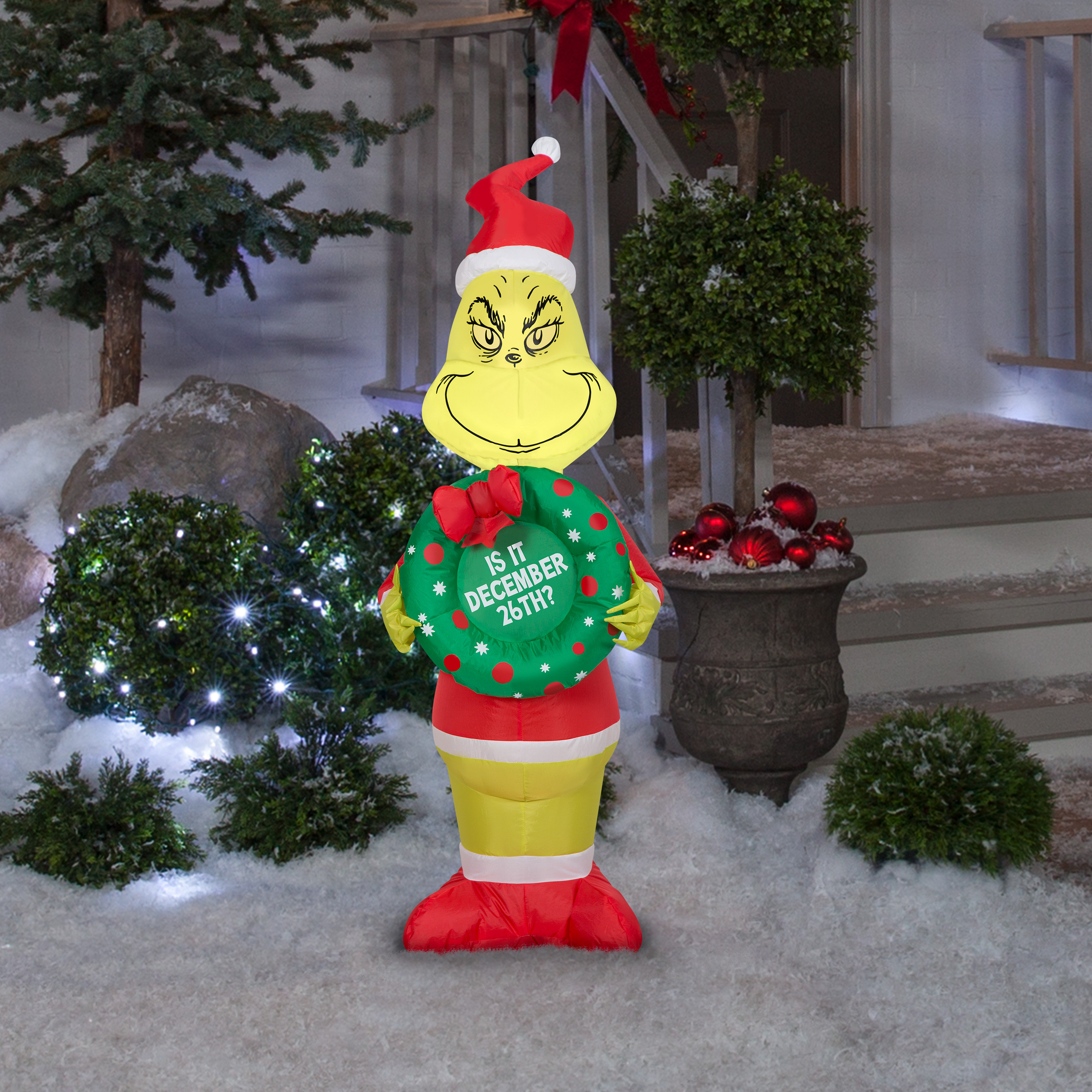 Gemmy Industries Grinch With Wreath Airblown Inflatable | Wayfair