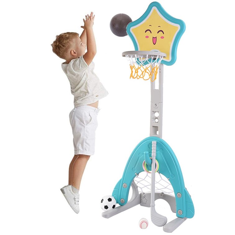 4 In 1 Adjustable Basketball Hoop Stand With Basketball/Ring Toss/Soccer/Goal 