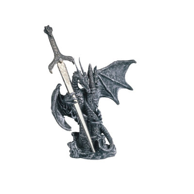 Medieval Dragon on Castle with Sword Figurine Trinx