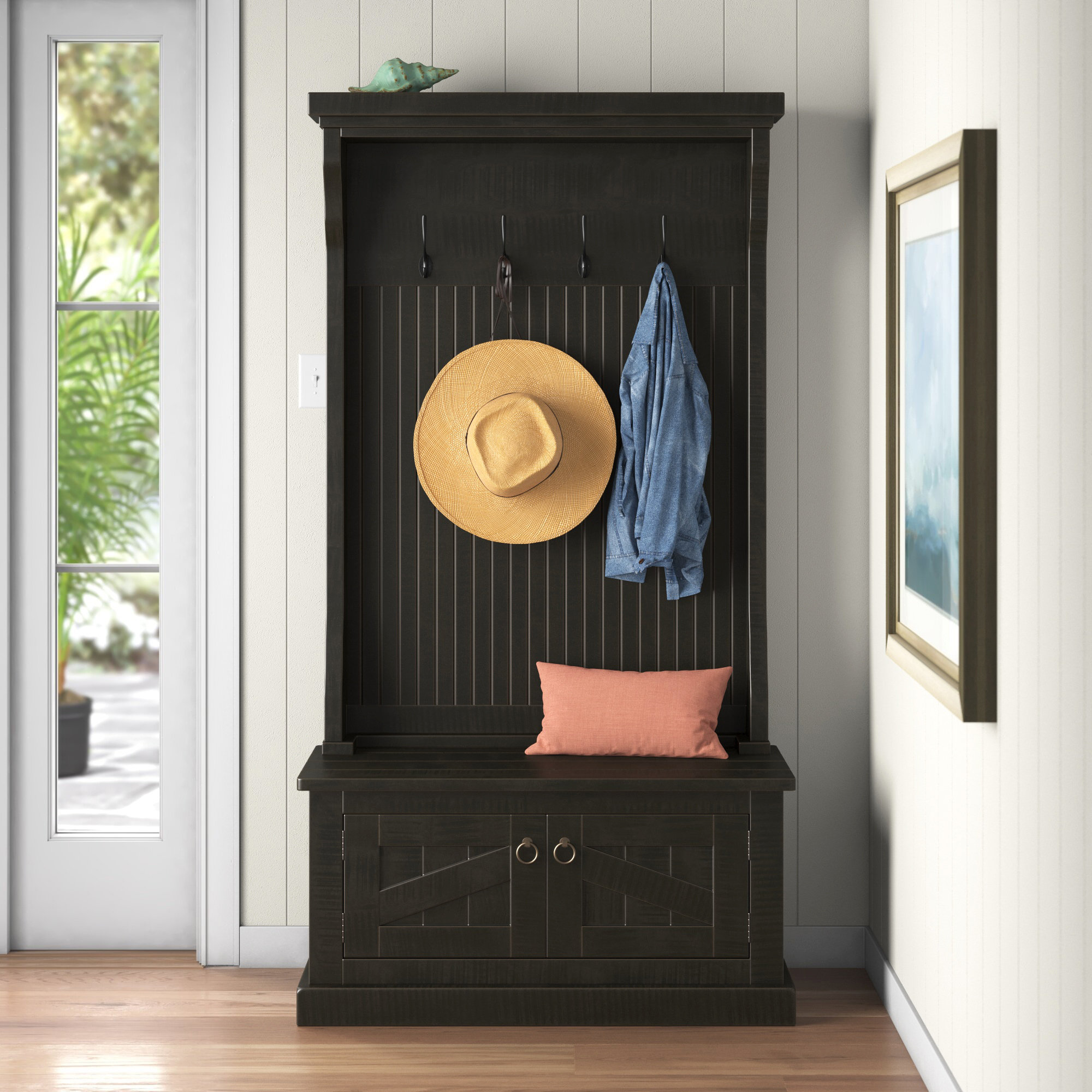 Longshore Tides Kinley 37.5'' Wide Solid Wood Hall Tree with Bench and