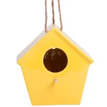 Bright and Cheery Yellow Wood Bird House w/ Embellished Tin Roof 10” BIRDHOUSE 