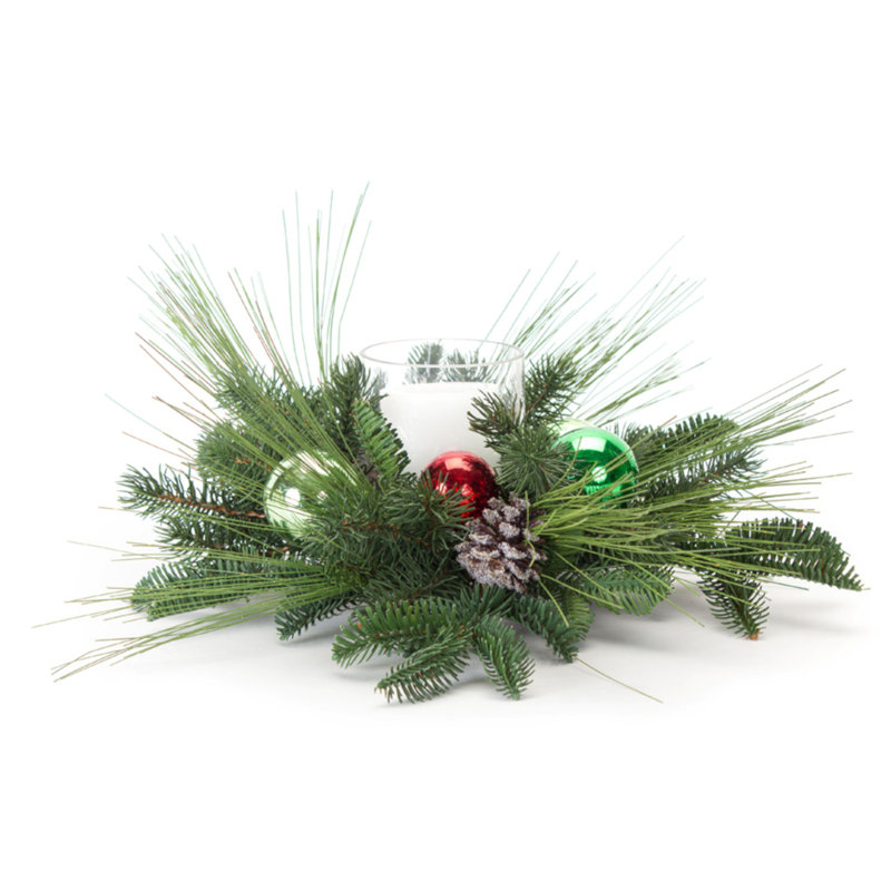 The Holiday Aisle Candle Holder With Ornaments And Glass Set Of 2 20 D X 8 H Plastic Glass Wayfair