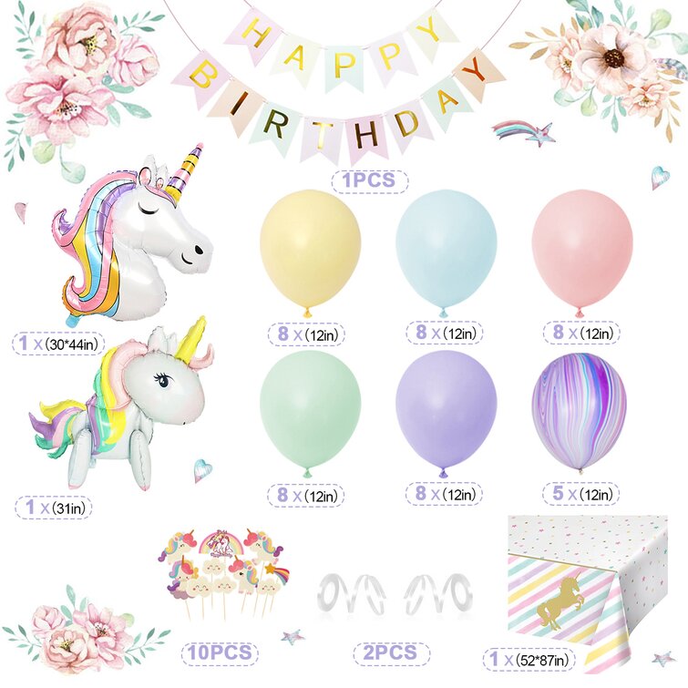15 pc set Unicorn Balloons Birthday Party Decorations Happy Birthday Kids Set by My Purple Giraffe