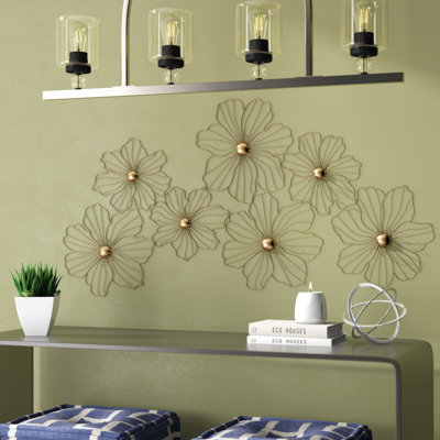 Metal Wire Foiled Floral Home Wall Decor with Scroll Accents