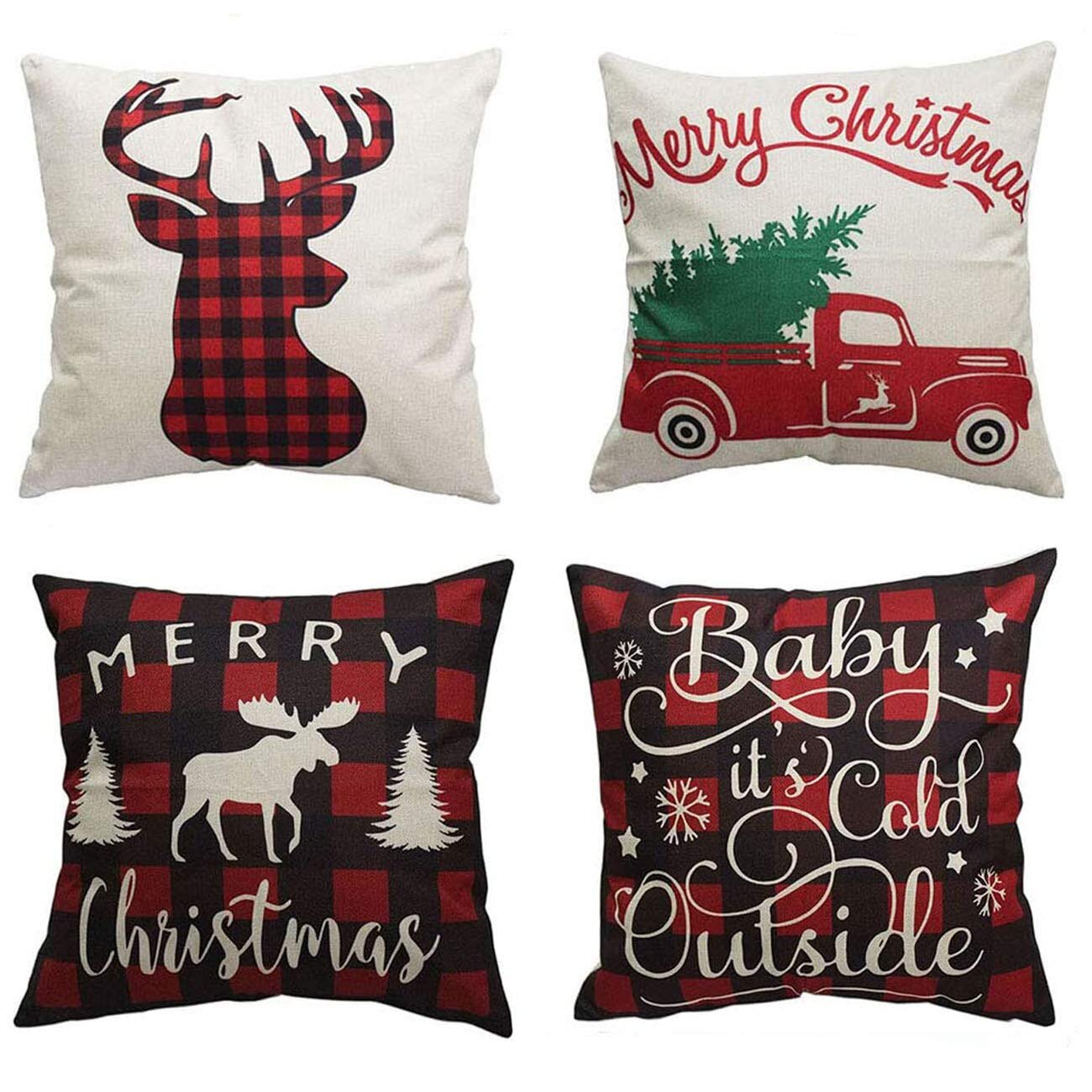 4 Pack Christmas Holiday Pillow Covers 18 x 18 Cushion Cover Case Home Decor New 