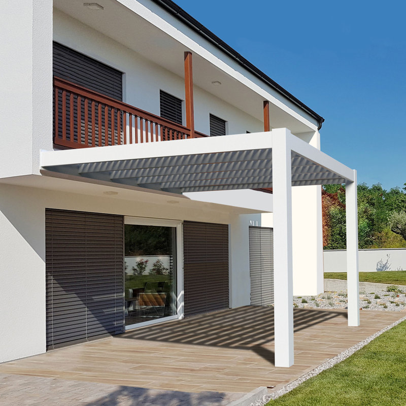 Modern Pergola Kits Naxos Modern Attached 10 Ft W X 10 Ft D Vinyl Pergola Wayfair