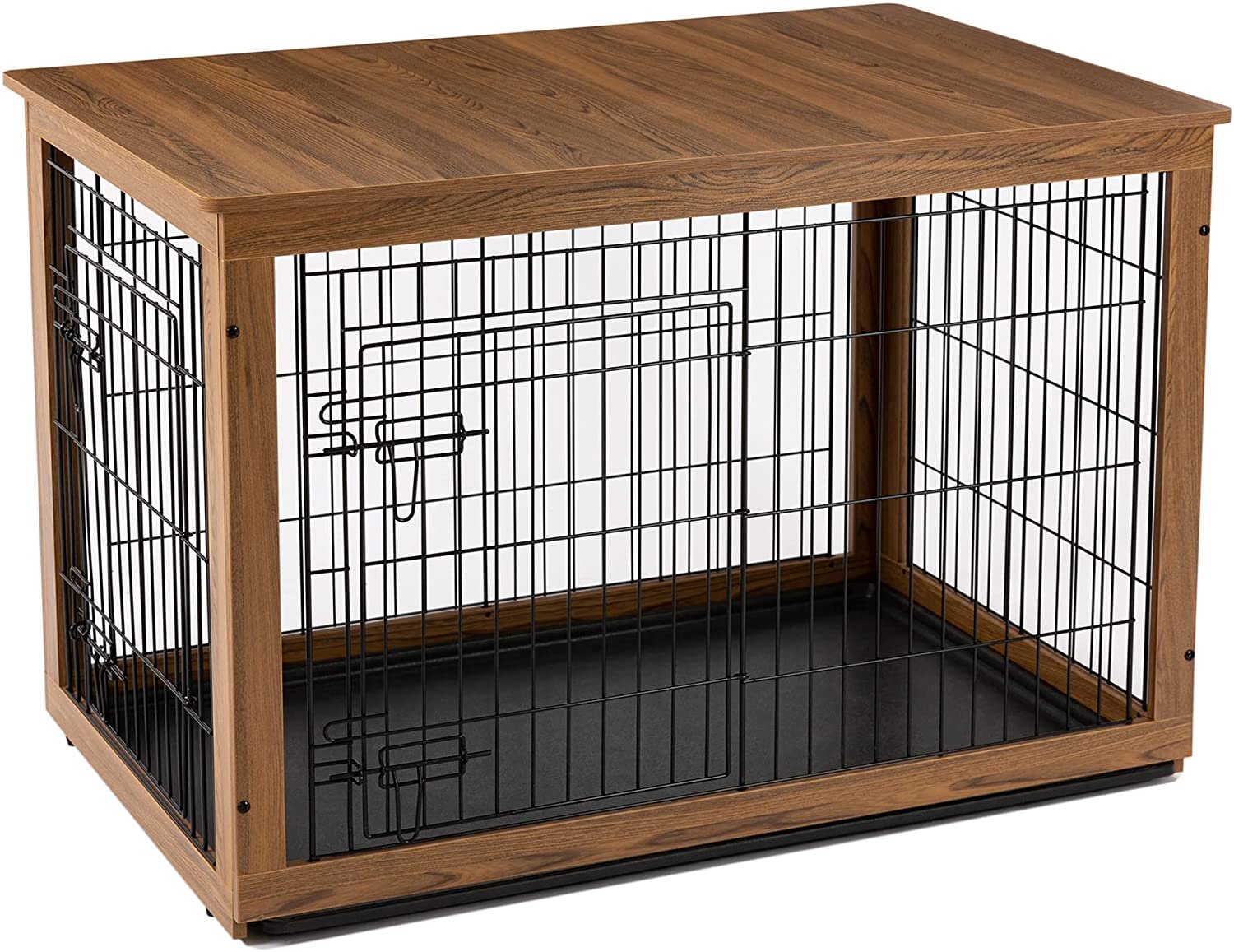 Dog Crate Furniture Wood Cage House Table Pet Gates Door Puppy Kennel Brown NEW