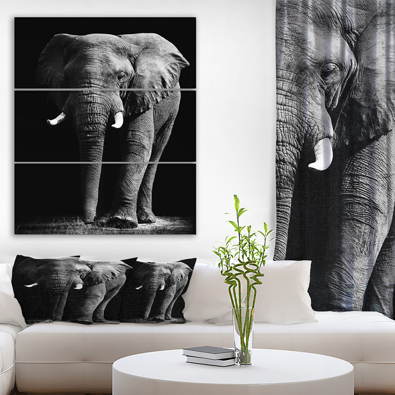 East Urban Home African Elephant In Black Background Oil