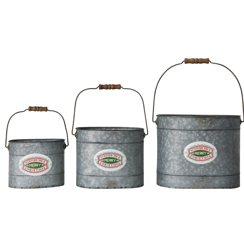 The Holiday Aisle Wishing You A Merry Christmas Stamp 3 Piece Metal Bucket Set Wayfair