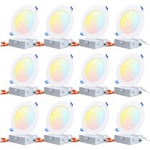 QPLUS 10W Energy Star Certified 3000K Warm White, 12 Pack 750 lumens Type IC Rated 50000 Hours Life Dimmable =75W cETLus Lited 4 Inch Slim Recessed LED Pot Lights with Brushed Nickel Trim Rings