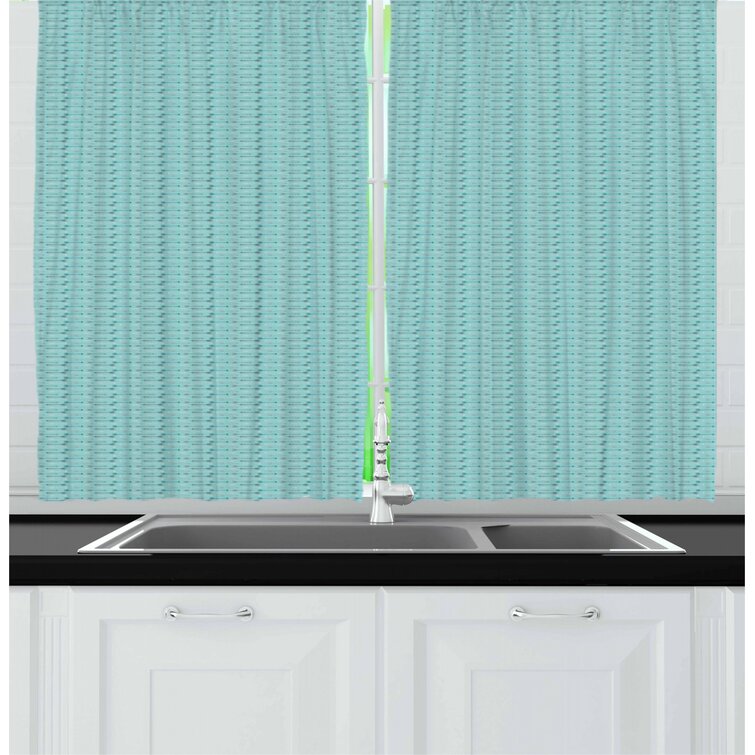 East Urban Home Striped Pointed 55'' Kitchen Curtain in Teal | Wayfair