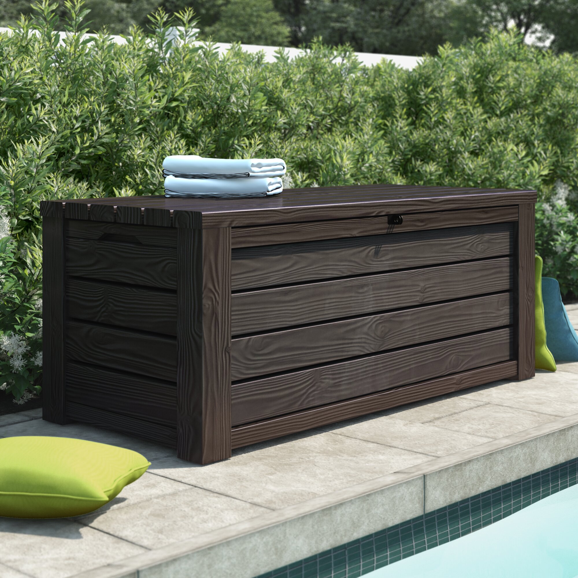 Brown Outdoor Storage Box， 22 Gallon Outdoor Resin Wicker Deck Storage Box with Seat 