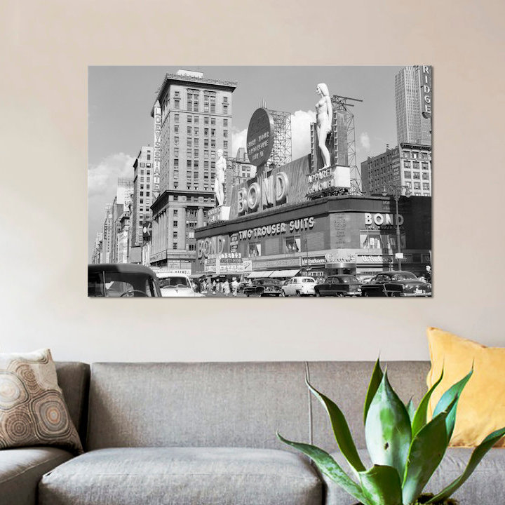 East Urban Home 1950s New York City Times Square With Massive Bond Clothing Sign Between 44th And 45th Streets Photographic Print On Wrapped Canvas Wayfair