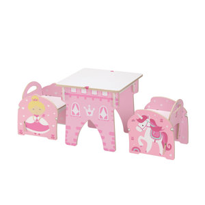 Nathaniel Princess Castle Kids 3 Piece Rectangular Table and Chair Set