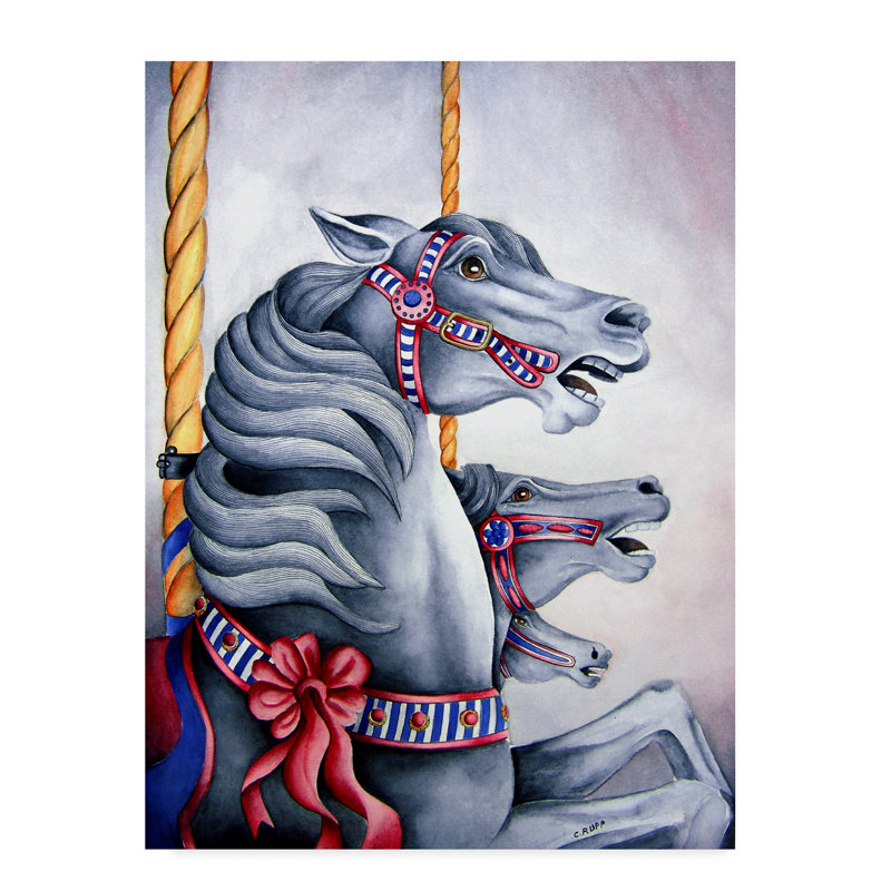 Astoria Grand Carousel Horses Acrylic Painting Print On Wrapped