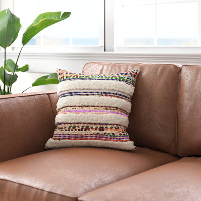 Dahlia Bohemian Multicolor Chevron Striped Chindi Handmade Pillow