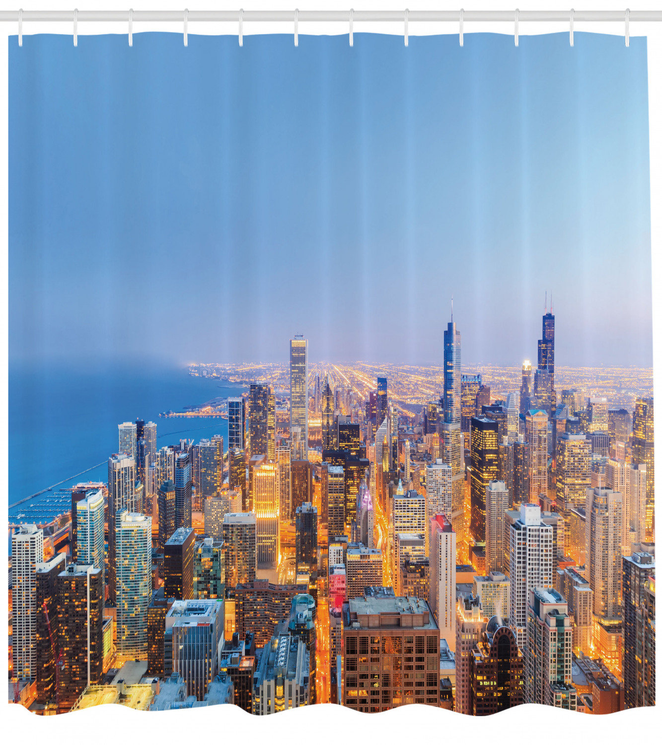 Chicago Skyline Shower Curtain Buckhingam Print for Bathroom