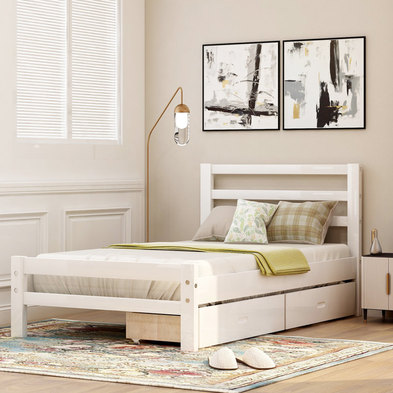 Latitude Run Twin Platform Bed With Two Storage Drawers Wood Bed Frame With Headboard Grey Twin Size Wayfair Ca Browse our great prices & discounts on the best box springs and mattress frames. wayfair ca