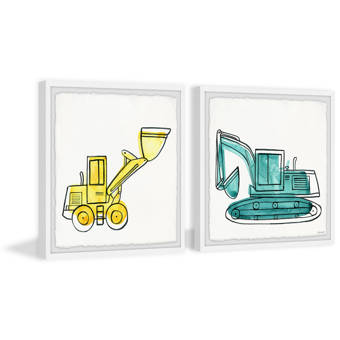 Harriet Bee Gussie Construction Machines 3 Piece Framed Art Set Wayfair