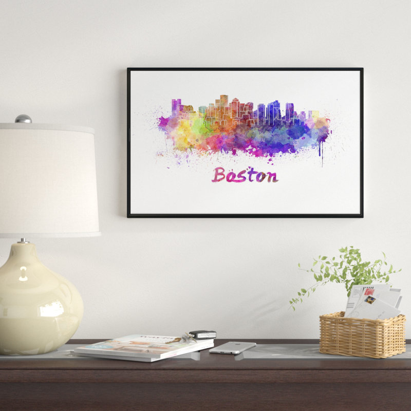 East Urban Home Boston Skyline Framed Oil Painting Print On