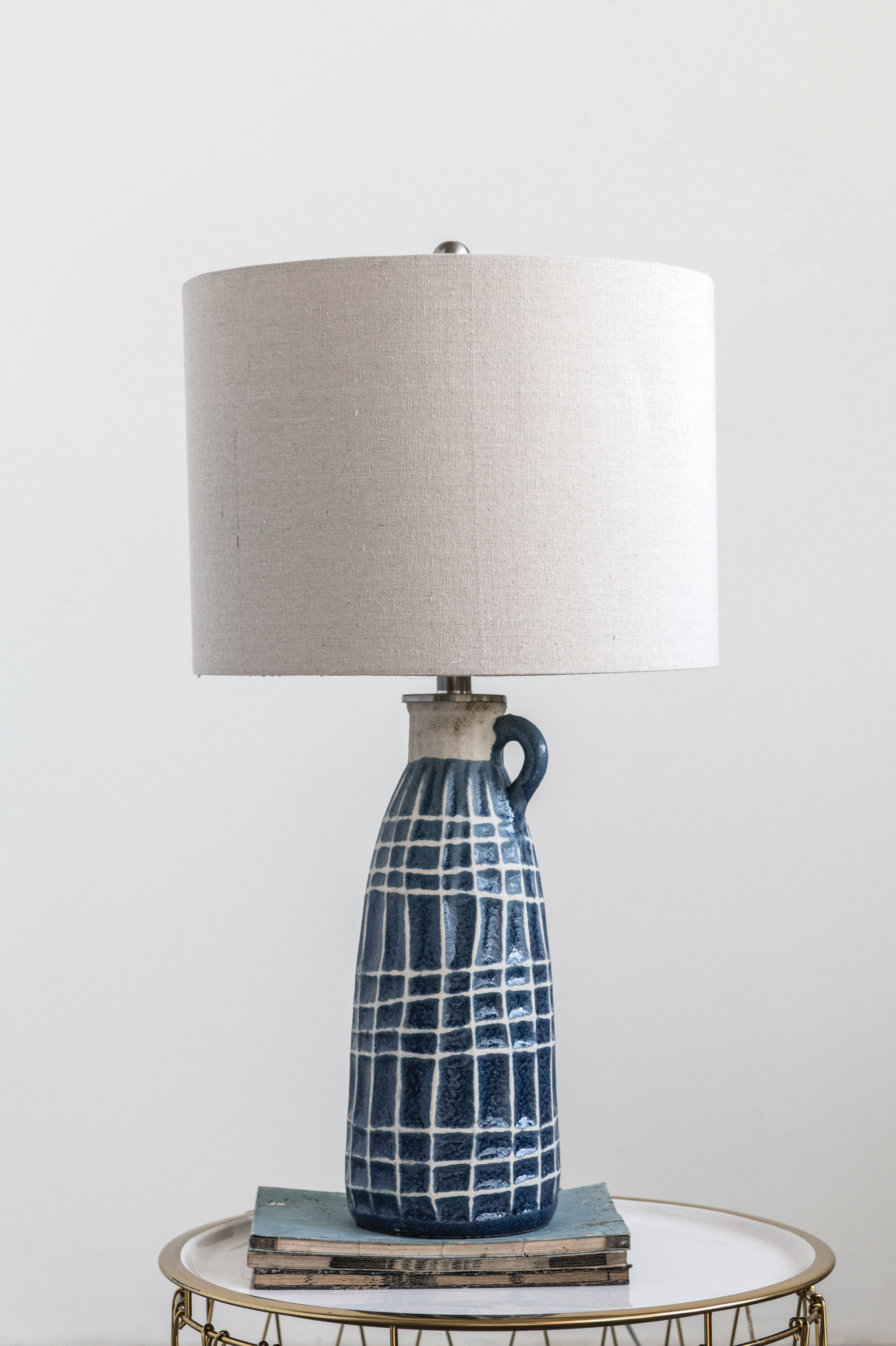 small blue table lamp