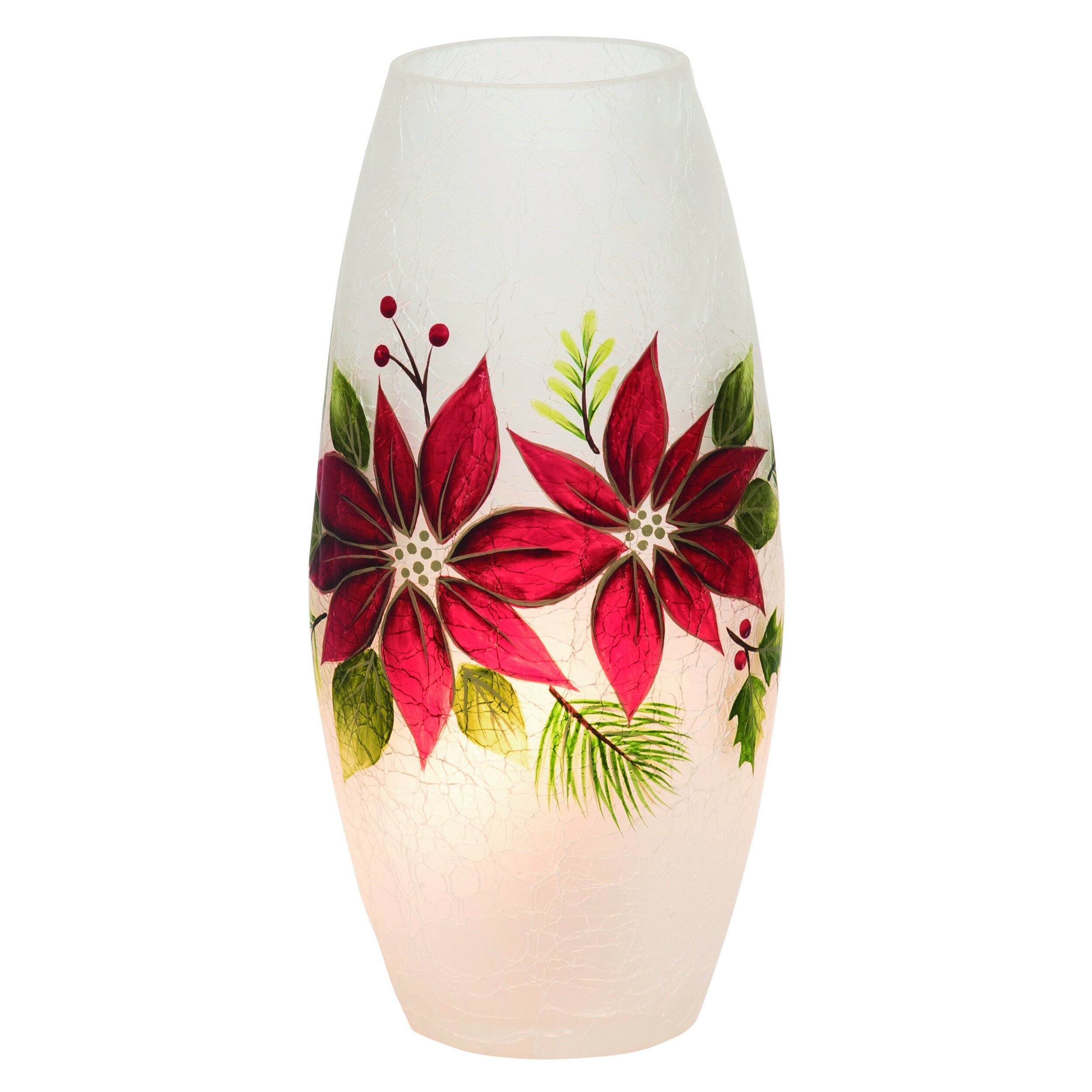 The Holiday Aisle Glass Light Up Poinsettia Oblong Vase Lamps