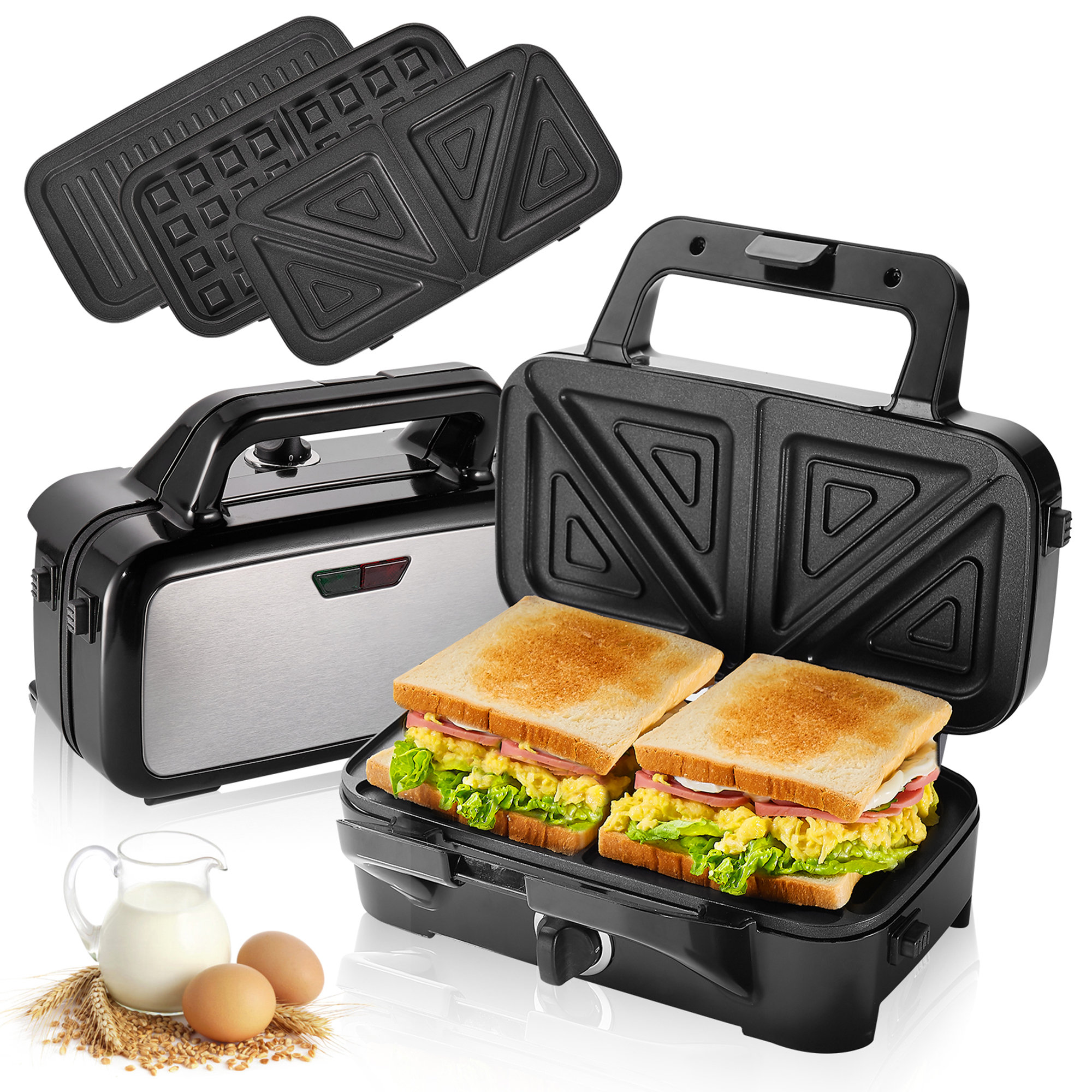 chef buddy 3 in 1 sandwich panini press and waffle