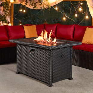 Propane Fire Pit Table 44 Inch 60,000 BTU Auto-Ignition Gas Fire Pit Table for Outside Patio Fireplace Table Outdoor Fire Tables Rectangle Fire Pit CSA Certification Firepit with Glass Wind Guard 