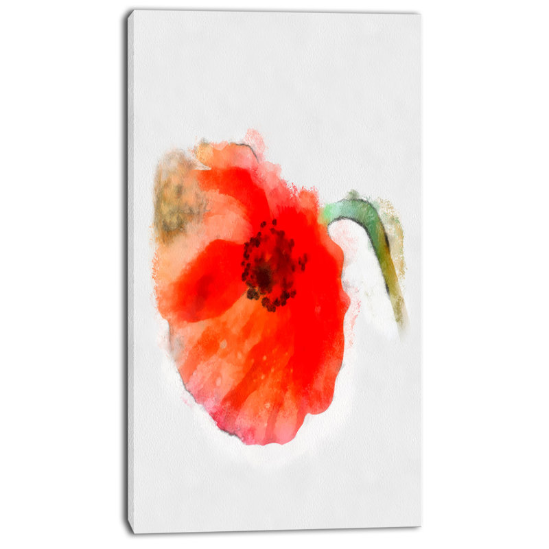 Designart Large Red Poppy On White Back Painting Print On