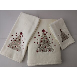 Snowflake & Merry Christmas Gray & Red Embroidered Hand Towel NWT $17 