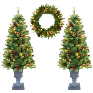 3 Piece 4 Green Artificial Christmas Tree With Clear Lights Set 3 Piece 4 Green Artificial Christmas Tree With Clear Lights Set
