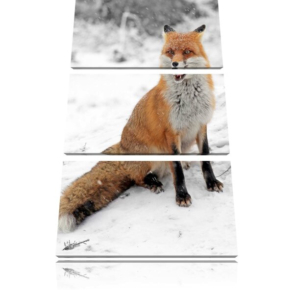 Pixxprint 3tlg. LeinwandbilderSet „Angespannter Fuchs im