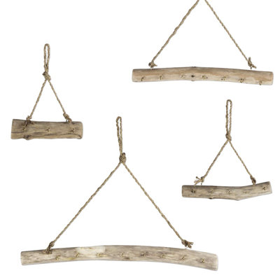 4 Piece Hanging Driftwood Wall Mounted Jewelry Holder Set